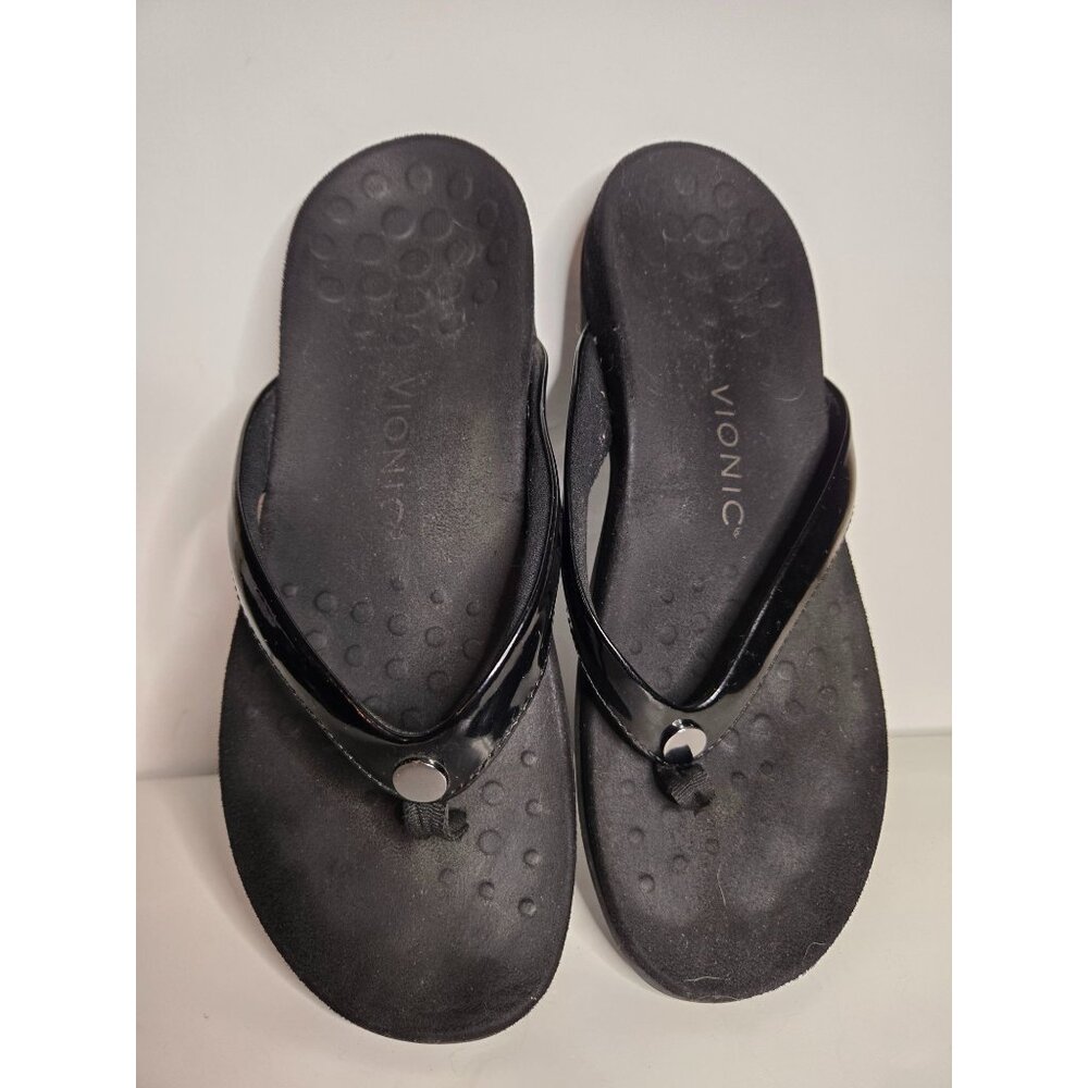 Vionic Davina Patent Leather Flip Flops Sz 8.5 Classic Arch Support Comfort